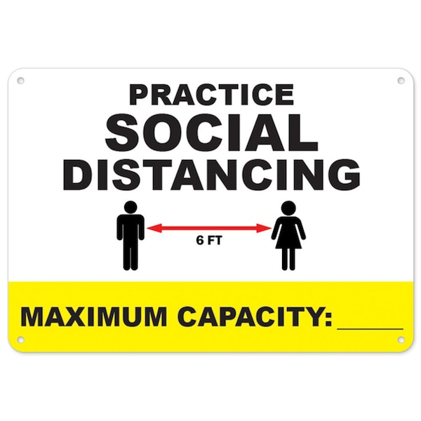 PSA, Practice Social Distancing Maximum Capacity, 24in X 18in Rigid Plastic, OS-NS-P-1824-25510